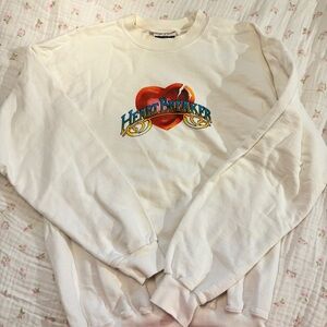 Hanes Cream Crewneck Sweatshirt with Red Heart 'HeartBreaker' Graphic